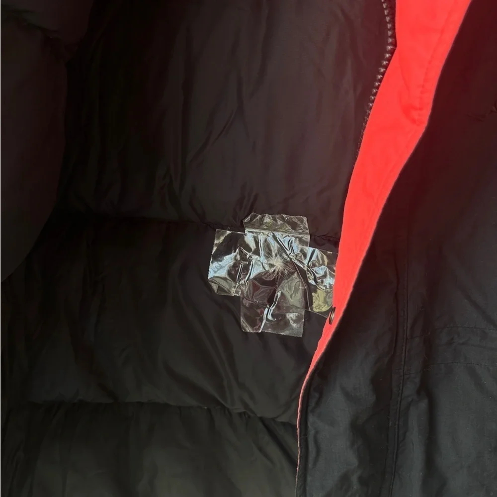 Vintage Pacific Trail Men's Black and Neon Orange Puffer Jacket